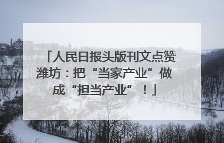 人民日报头版刊文点赞潍坊：把“当家产业”做成“担当产业”！