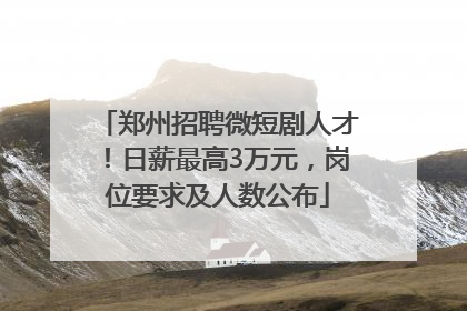 郑州招聘微短剧人才！日薪最高3万元，岗位要求及人数公布